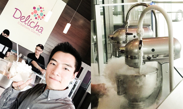 I Kai Andrew Chen experiencing liquid nitrogen ice cream at Delicha Montreal