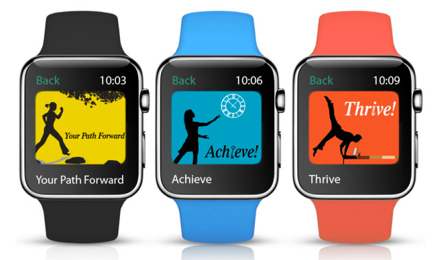 Apple smart watch displaying ADHD Coach Linda Walker's program branding design