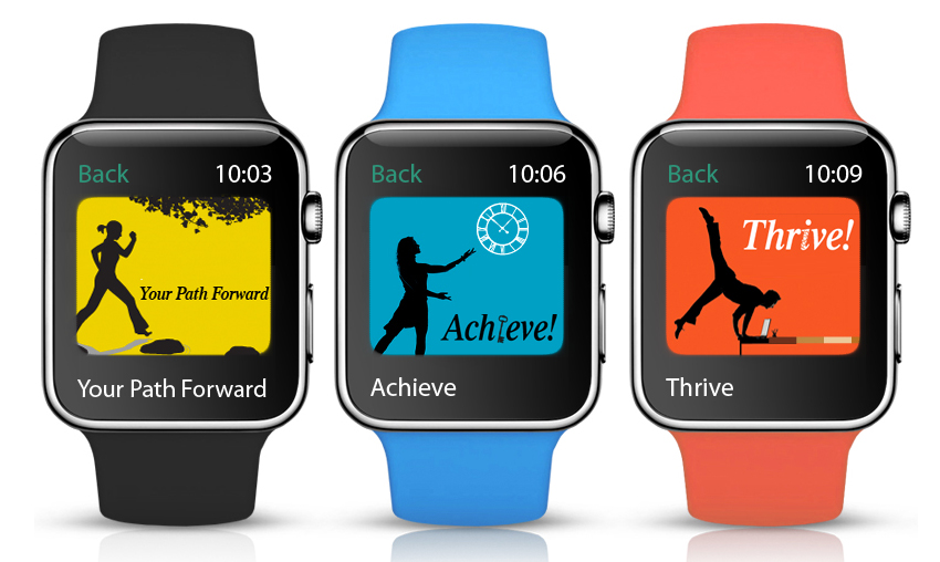 Apple smart watch displaying ADHD Coach Linda Walker's program branding design