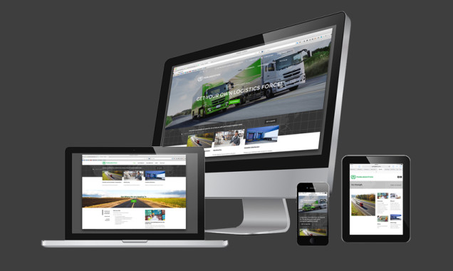 Slick grey tone portfolio display of Purlogistics website on Mac products
