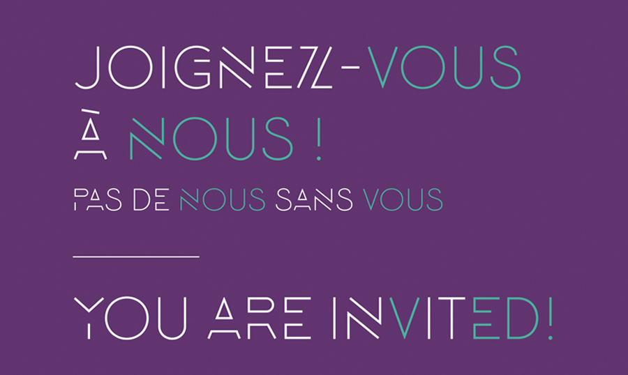 You are invited written in English and french using avant garde font