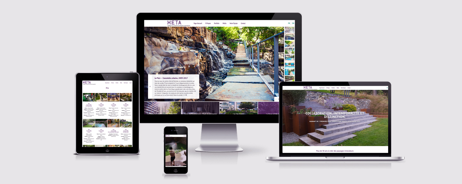 Hodgins and associates architecture landscape company new website on display on iMac, Macbook, iPad and iPhone