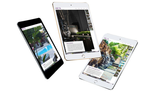 Floating display of architecture landscape company HETA's new website on 3 iPads