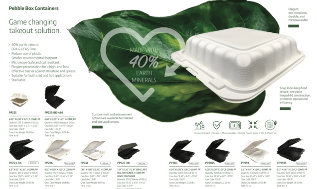 Brochure spread design featuring Ecopax Pebble environmental friendly takeout containers